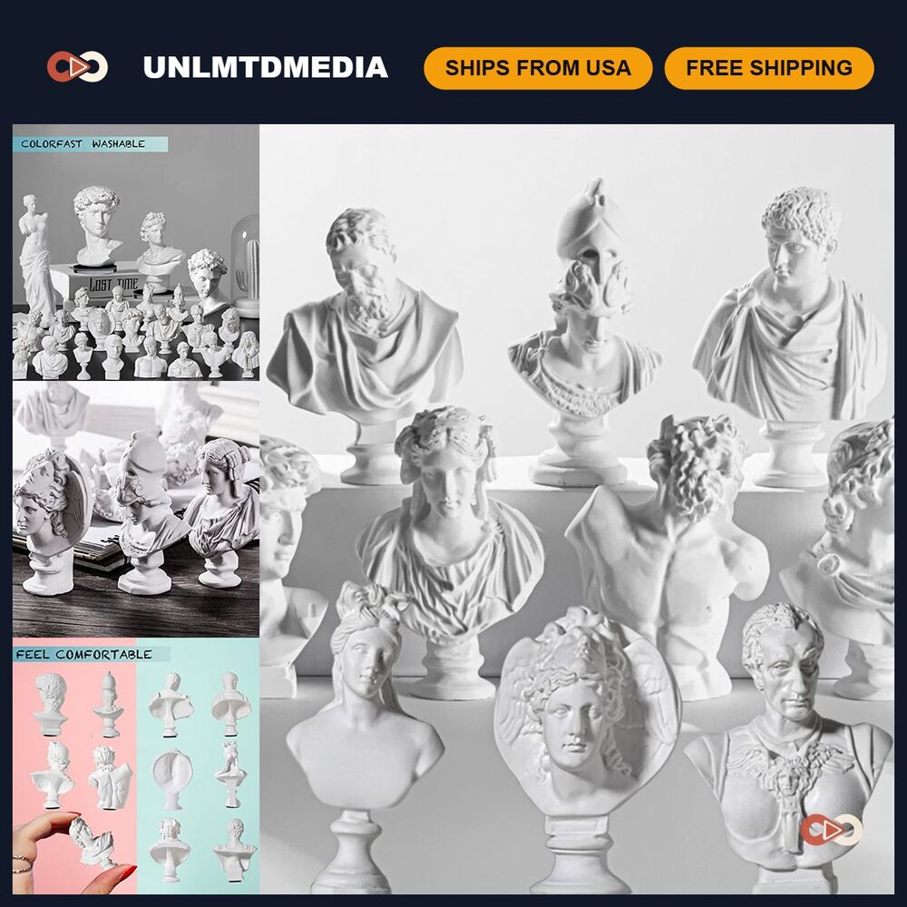 Greek Bust Statue Set of 10 - Mini Roman Mythology Figurines for Home Decor & Gi